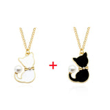 Lianfudai Fashion Enamel Cat Pearl Tail Choker Necklace For Women Gifts Cute Animal Necklaces Pendants Jewelry Dropshipping Colar