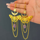 Lianfudai Amethyst Butterfly Drop Earrings For Women Fashion Simple Sun Moon Lady Birthday Logistics Pendant Earrings Jewelry Direct Sales