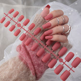 Lianfudai 24Pcs/Set Matte False Nails Glue Square Head Frosted Press On Fake Nail Tips Full Cover Artificial Fingernails Ballet Detachable