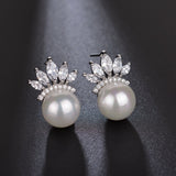 Lianfudai Fashion Imitation Pearl Wedding  Jewelry Elegant Zircnia Crystals Stud Earrings For Women Patry Dress Accessories CE1858