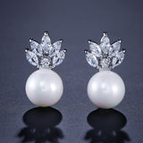 Lianfudai Fashion Imitation Pearl Wedding  Jewelry Elegant Zircnia Crystals Stud Earrings For Women Patry Dress Accessories CE1858