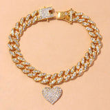 Lianfudai gifts hot sale new Chunky Miami Cuban Link Chain Anklet Iced Out Bracelet for Women Men Rhinestone Hip Hop Foot Rock Heart Shaped Anklets Wholesale