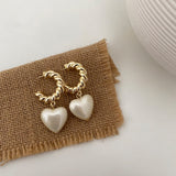 Lianfudai gifts for women  New Trendy Pearl Rhinestone Heart Stud Earrings for Women Korean Flower Crystal Zircon Statement Earrings Fashion Jewelry Gift