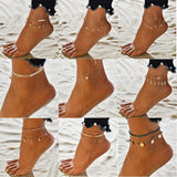 Lianfudai Bohemia Beads Ankle Bracelet for Women Leg Chain Round Tassel Anklet Vintage Foot Jewelry Accessories
