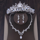 Lianfudai gifts for her Luxury Crystal Heart Wedding Jewelry Sets Rhinestone Crown Tiara Choker Necklace Earrings Bridal Dubai African Beads Jewelry Set