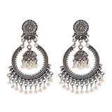 Lianfudai Christmas gifts ideas  Women's Ethnic Retro Round Indian Jhumka Earrings Classic Vintage White Beads Tassel Earrings Wedding Jewelry Bijoux