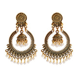 Lianfudai Christmas gifts ideas  Women's Ethnic Retro Round Indian Jhumka Earrings Classic Vintage White Beads Tassel Earrings Wedding Jewelry Bijoux