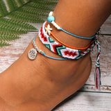 LIANFUDAI  Handmade Weave Bobo Lotus Anklet Set Fashion Starfish 4 Pieces Bohemian Chic Summer Bracelet ankle for Women Gift