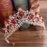 Lianfudai Christmas gifts for her European Red Green Crystal Big Crown Headwear Bridal Wedding Hair Accessories Jewelry Bride Tiaras Princess Crowns