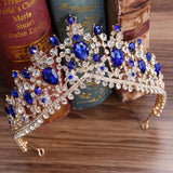 Lianfudai Christmas gifts for her European Red Green Crystal Big Crown Headwear Bridal Wedding Hair Accessories Jewelry Bride Tiaras Princess Crowns