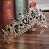 Lianfudai Christmas gifts for her European Red Green Crystal Big Crown Headwear Bridal Wedding Hair Accessories Jewelry Bride Tiaras Princess Crowns