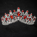 Lianfudai Christmas gifts for her European Red Green Crystal Big Crown Headwear Bridal Wedding Hair Accessories Jewelry Bride Tiaras Princess Crowns