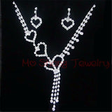 Lianfudai bridal jewelry set for wedding Newest White Crystal Rhinestones Silver Plated Fashion V Collar Necklace&Earrings Jewelry Set Formal Party Prom Jewelry