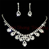 Lianfudai bridal jewelry set for wedding Newest White Crystal Rhinestones Silver Plated Fashion V Collar Necklace&Earrings Jewelry Set Formal Party Prom Jewelry