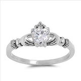 Lianfudai Christmas wishlist Love Heart Ring with Birthstone Silver Plated Irish Claddagh Wedding Engagement Rings for Women Best Christmas Lover Gift