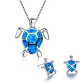 Lianfudai Christmas gifts ideas Classic Cute Sea Turtle Necklace Earrings jewelry set Trendy Animal Fire Opal Stud Earring for girl women best gift