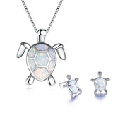 Lianfudai Christmas gifts ideas Classic Cute Sea Turtle Necklace Earrings jewelry set Trendy Animal Fire Opal Stud Earring for girl women best gift