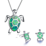Lianfudai Christmas gifts ideas Classic Cute Sea Turtle Necklace Earrings jewelry set Trendy Animal Fire Opal Stud Earring for girl women best gift