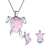 Lianfudai Christmas gifts ideas Classic Cute Sea Turtle Necklace Earrings jewelry set Trendy Animal Fire Opal Stud Earring for girl women best gift