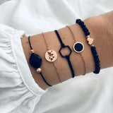 Lianfudai New Year's gifts for Girls  Bohemian Black Gem Stone Beads Bracelets Bangles For Women Heart Map Ocean Gold Color Chain Bracelets Sets Jewelry Gifts
