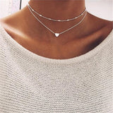 Lianfudai  gifts for women Tiny Heart Choker Necklace for Women Silver Color Chain Smalll Love Necklace Pendant on neck Bohemian Chocker Necklace Jewelry