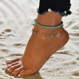 Lianfudai Christmas gifts ideas Gold Metal Shell Coconut Tree Female Anklets Barefoot Sandals Foot Summer Double Layers Anklets On Foot Ankle Bracelets