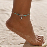 Lianfudai Christmas gifts ideas Gold Metal Shell Coconut Tree Female Anklets Barefoot Sandals Foot Summer Double Layers Anklets On Foot Ankle Bracelets