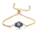 Lianfudai  Gold/Rose Gold Adjustable Chains Bracelets Greek Evil Eye Of Fatima Hamsa Hand Bracelets For Women Men