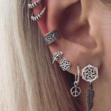 Lianfudai Christmas wishlist Vintage Silver Color Geometric Stud Earrings Set for Women Fashion Crystal Stone Heart Flower Leaf Chain Bohemian Jewelry