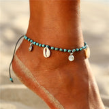 LIANFUDAI Boho Ocean Beach Sea Shell Cowrie Ankle Bracelet Multi Layer Beads Adjustable String Macrame Mussel Seashell Anklets for Women