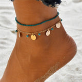 Lianfudai Bohemian Ocean Wave Whale Tail Anklet Bracelets Women Beach Silver Color Ankle Chain Foot Bracelet Summer Jewelry