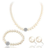 LIANFUDAI Pearl Jewelry Set Simulated Pearl Double Layer Women Earrings Necklace Bracelet Sets for Wedding N271