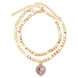 LIANFUDAI 2Pcs/Set Gold Color Copper Anklet Shining Heart Crystal Foot Bracelet Girls Fashion Summer Beach Foot Jewelry