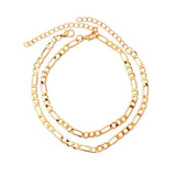 LIANFUDAI 2Pcs/Set Gold Color Copper Anklet Shining Heart Crystal Foot Bracelet Girls Fashion Summer Beach Foot Jewelry