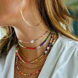 LIANFUDAI Simple Pearl Seed Beads Strand Necklace Women String Beaded Short Choker Necklace Jewelry Choker Necklace Summer Beach Boho Gift