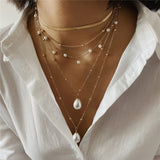 Lianfudai gifts for her hot sale new Bohemian Multi Layer Long Necklace for Women Imitation Pearl Choker Necklace Collars Statement Necklace Summer Jewelry