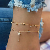 Lianfudai Christmas gifts ideas Vintage Multilayer Crystal Anklet Bohemia Star Moon Pendant Ankle Leg Sandal Anklet Jewelry Party Gift