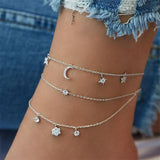 Lianfudai Christmas gifts ideas Vintage Multilayer Crystal Anklet Bohemia Star Moon Pendant Ankle Leg Sandal Anklet Jewelry Party Gift