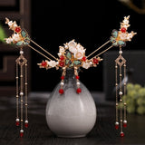 LIANFUDAI Luxury Fashion Bride Chinese style pearl tassel hairpin haircomb earrings set Xiuhe clothing headdress Hanfu accessories Jewelry