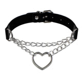 Lianfudai Punk PU Leather Lock Key Heart Round Spike Rivet Collar Studded Choker Necklace Body Birthday Party Gift chocker Jewelry