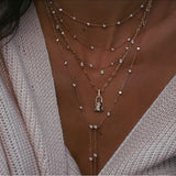 Lianfudai jewelry gifts for women hot sale  New Vintage Crystal Geometry Star Moon Lock Necklace For Women Boho Multi-level Pendants Necklaces Chokers Jewelry Gift