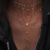 Lianfudai jewelry gifts for women hot sale  New Vintage Crystal Geometry Star Moon Lock Necklace For Women Boho Multi-level Pendants Necklaces Chokers Jewelry Gift