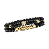 Lianfudai Christmas gifts ideas 6mm shinny onyx Stone beads bracelet skull men bracelets for women jewellery pulsera hombre armband accessories bileklik