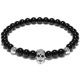 Lianfudai Christmas gifts ideas 6mm shinny onyx Stone beads bracelet skull men bracelets for women jewellery pulsera hombre armband accessories bileklik