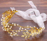 Lianfudai Christmas gifts ideas Shinny Crystal Bridal Wedding Head Piece Bride Headwear Pearl Headbands Crowns Hair Ribbon Flower Party Head Jewelry Accessories