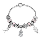Lianfudai bridal jewelry set for wedding   Pink Crystal Charm Silver Color Bracelets & Bangles for Women Murano Beads Silver Plated Bracelet Femme Jewelry
