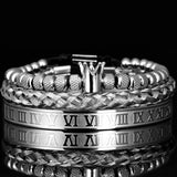 Lianfudai gifts for women Luxury Roman Royal Crown Charm Bracelet Men Stainless Steel Geometry Pulseiras Men Open Adjustable Bracelets Couple Jewelry Gift