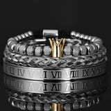 Lianfudai gifts for women Luxury Roman Royal Crown Charm Bracelet Men Stainless Steel Geometry Pulseiras Men Open Adjustable Bracelets Couple Jewelry Gift