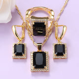 Lianfudai Christmas gifts ideas African Yellow-Gold Color  Jewelry Sets For Women Black Cubic Zirocnia Ring With Earrings Sets