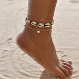 Lianfudai Anklets for Women Girls Foot Jewelry Holiday Beach Barefoot Sandals Bracelet on the leg Ankle strap Bohemian Shell Anklet